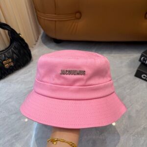 Jacquemus Pink Logo Bucket Hat with Silver Emblem